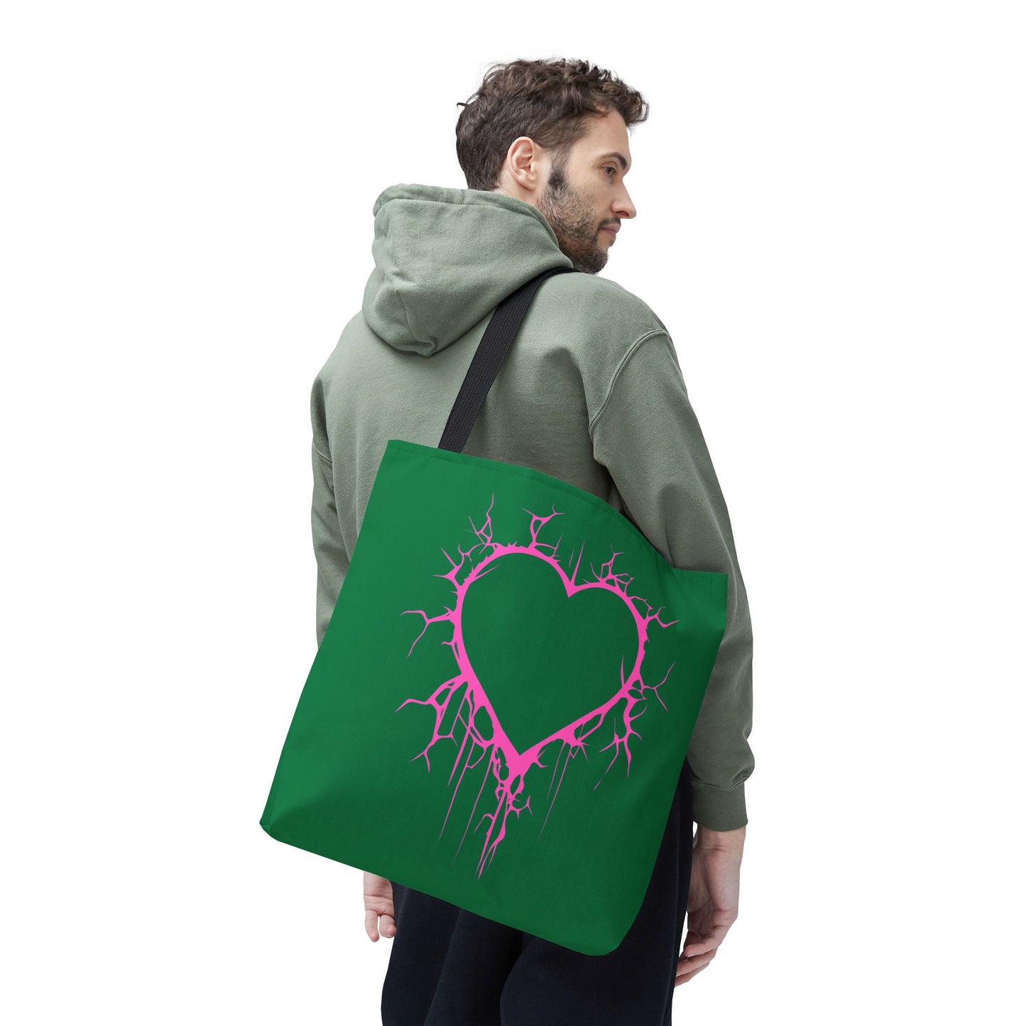 Lightning-Cracked Heart Tote Bag (in Wicked Green and Electric Pink) - (The Only Hearts Collection)