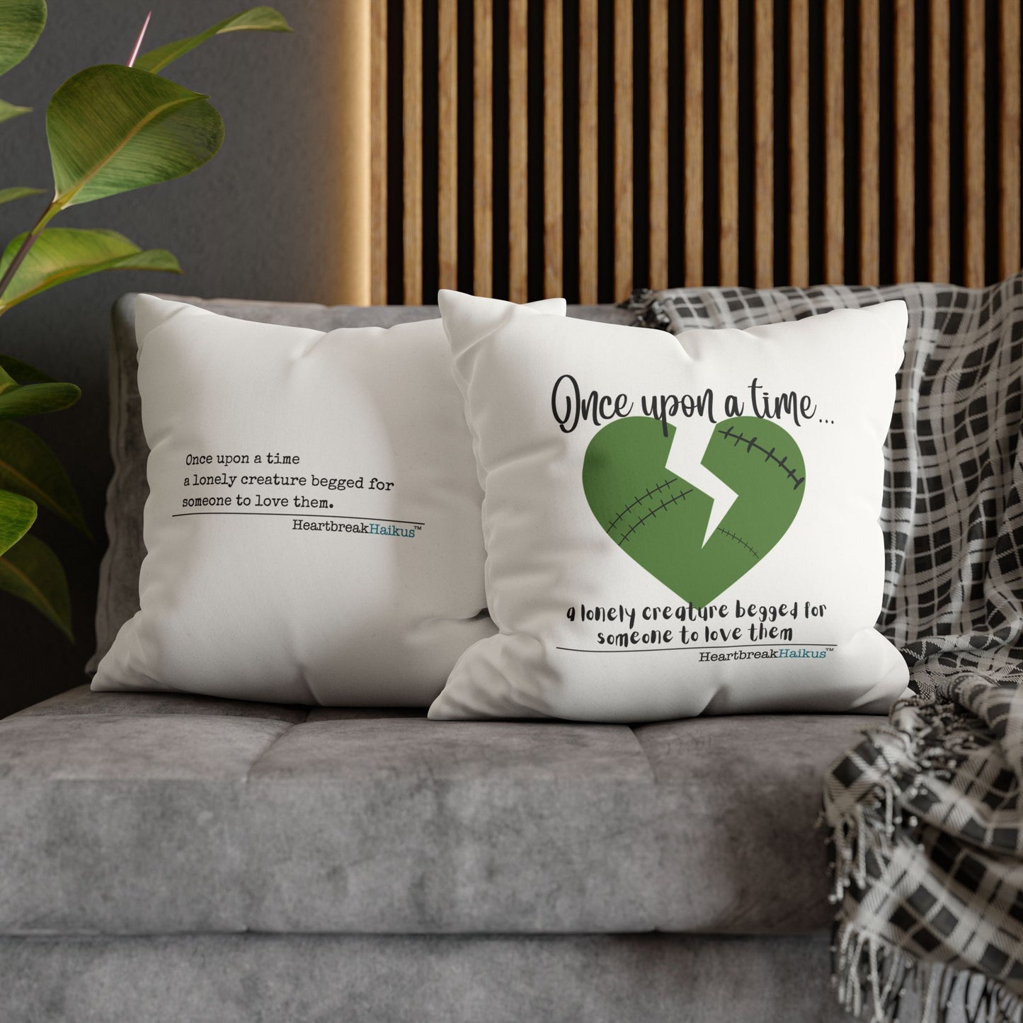 A Lonely Creature Begged Frankenstein Haiku - Faux Suede Square Pillowcase (in Snow White)