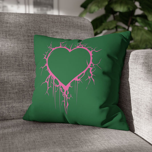 Lightning-Cracked Heart - Faux Suede Square Pillowcase (in Wicked Green and Electric Pink)