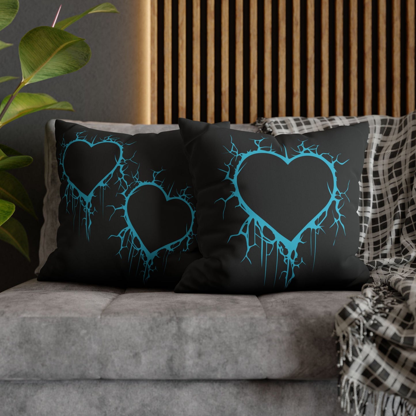 Lightning-Cracked Heart - Faux Suede Square Pillowcase (in Electric Blue)
