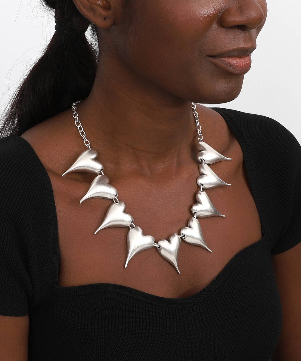 Silver-Plated Heart-Trophy Statement Necklace