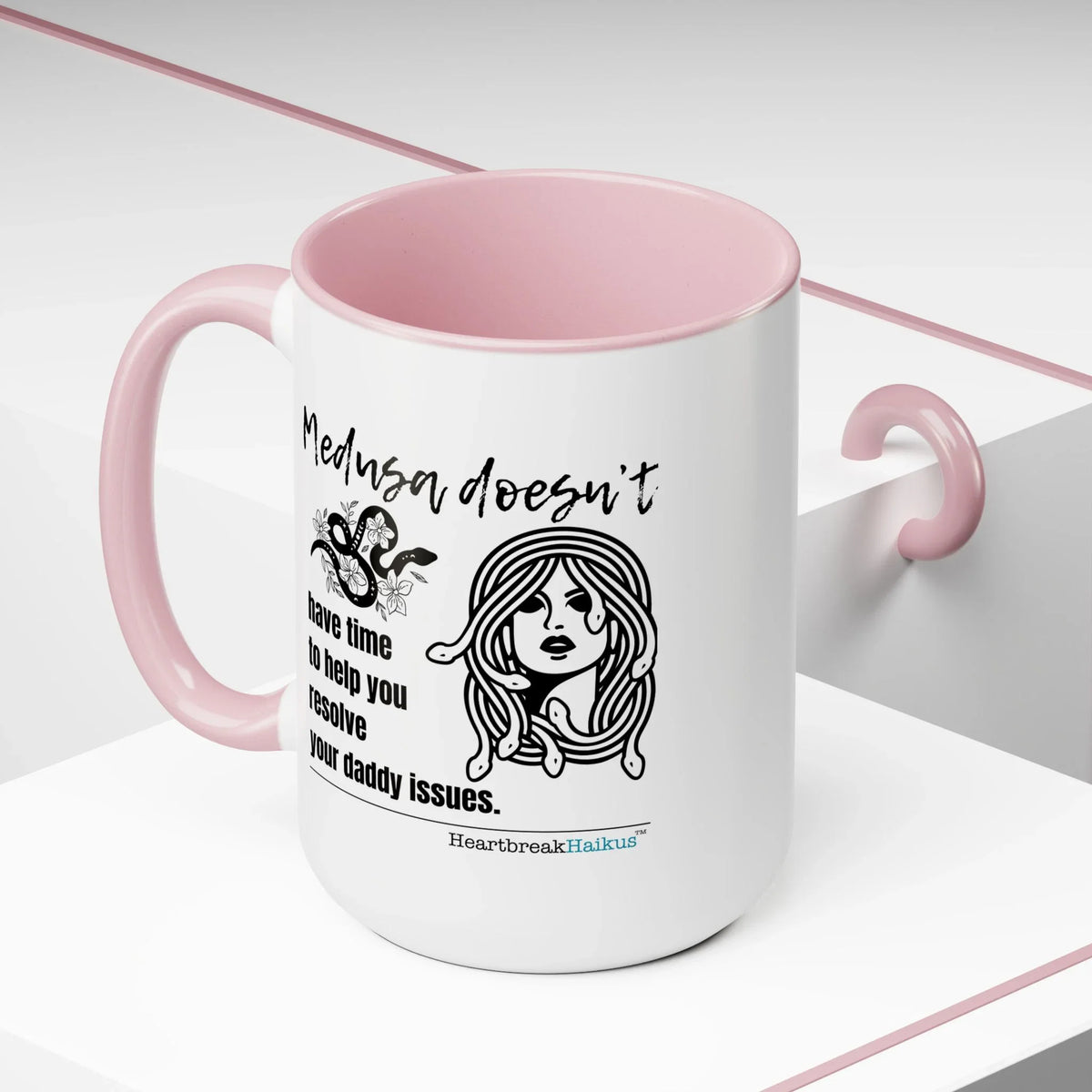Medusa and Your Daddy Haiku - Two-Tone Coffee Mug 15oz - Dual-Sided Printing