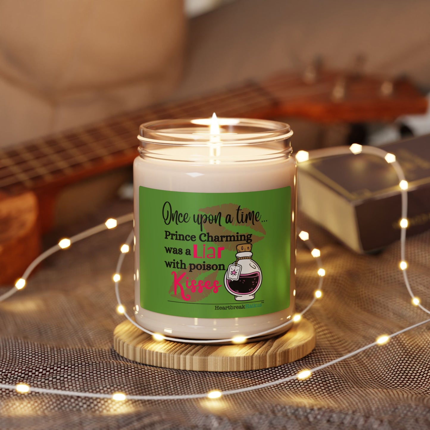 Prince Charming's Poison Kisses Haiku - Soy Scented Candle (10 scents, white wax) in Wicked Green