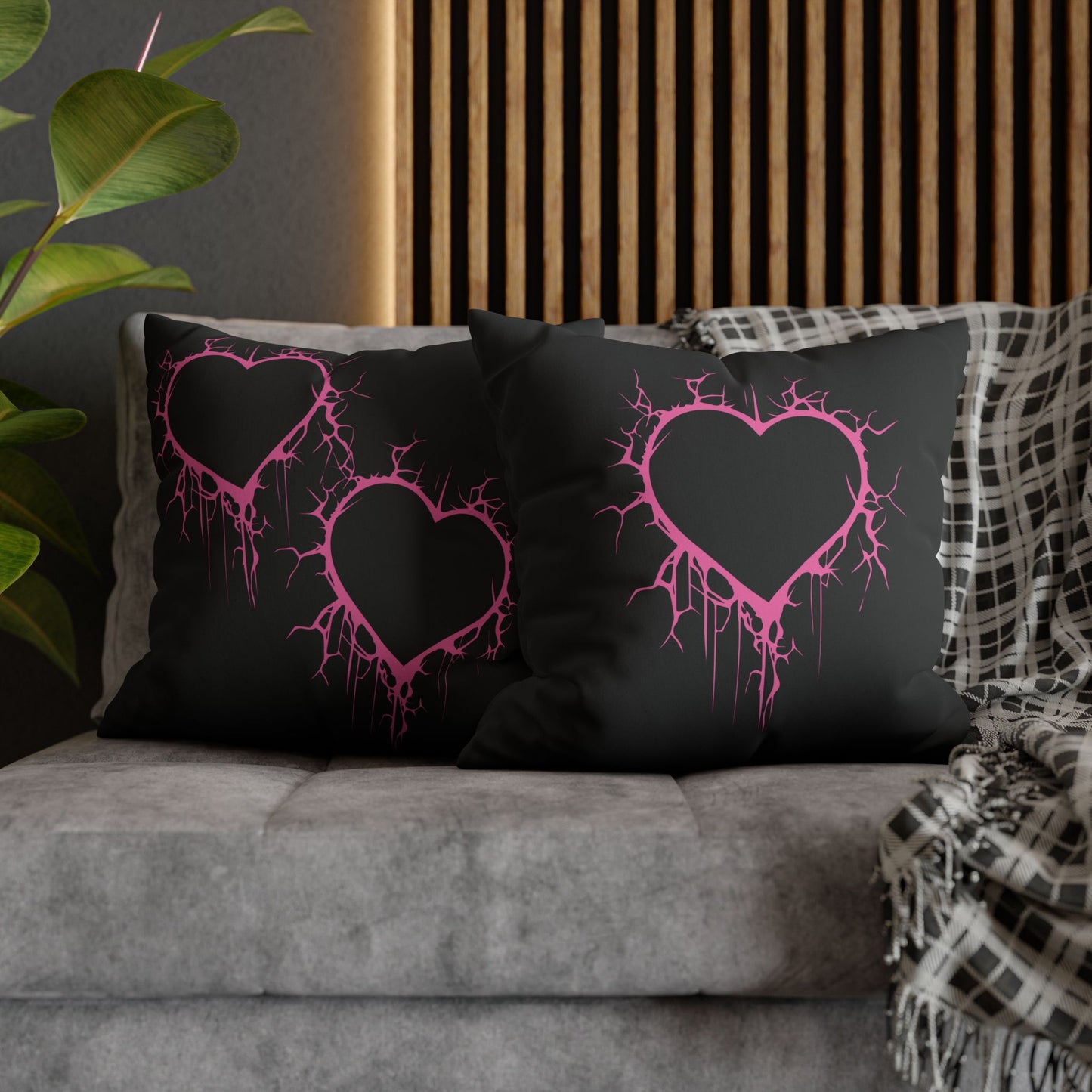 Lightning-Cracked Heart - Faux Suede Square Pillowcase (in Electric Pink)