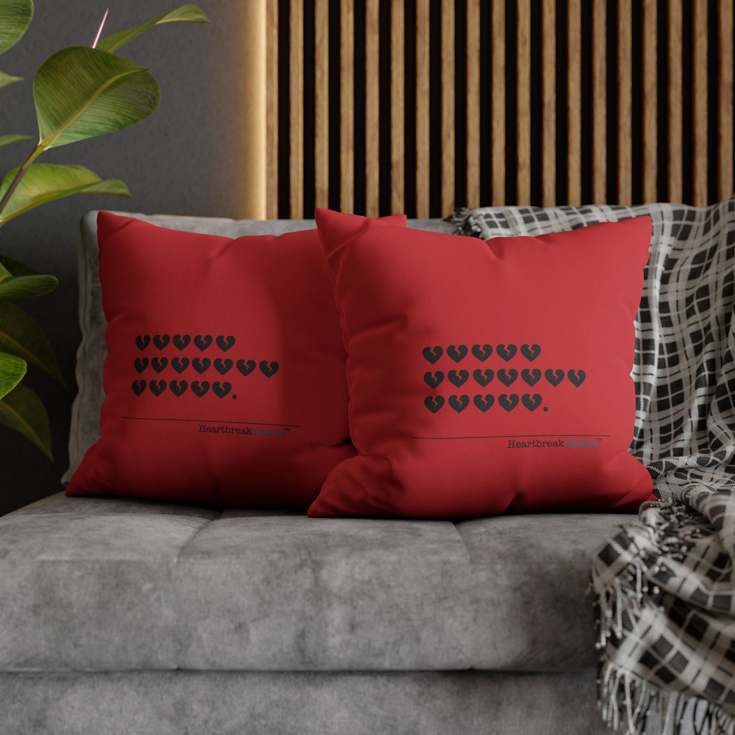 Hieroglyph Heartbreak Haiku - Faux Suede Square Pillowcase (in Crimson Red)