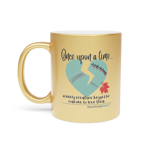 A Lonely Creature Begged Frankenstein Haiku - Silver/Gold Coffee Mug (Modern Frankenstein Design))