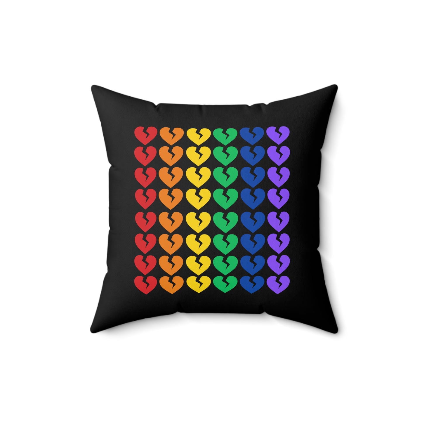 Rainbow Broken Hearts (on Midnight Black) - Faux Suede Square Pillow (Only Hearts Collection)