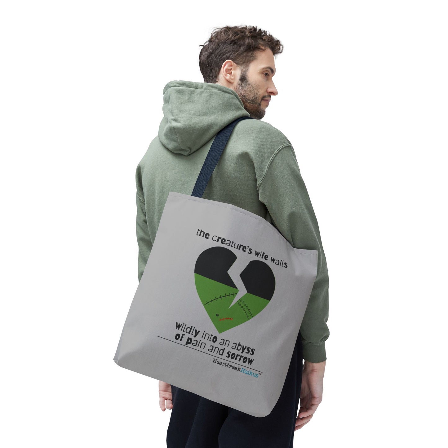 The Creature's Wife Wails Wildly Frankenstein Haiku - Tote Bag (dual-sided print in light grey)