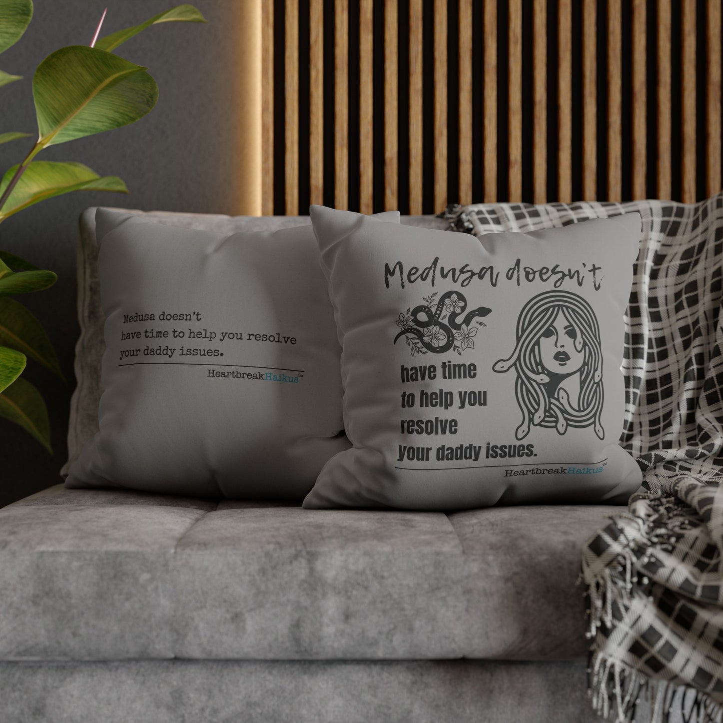 Medusa and Your Daddy Haiku - Faux Suede Square Pillowcase (Slate Gray)