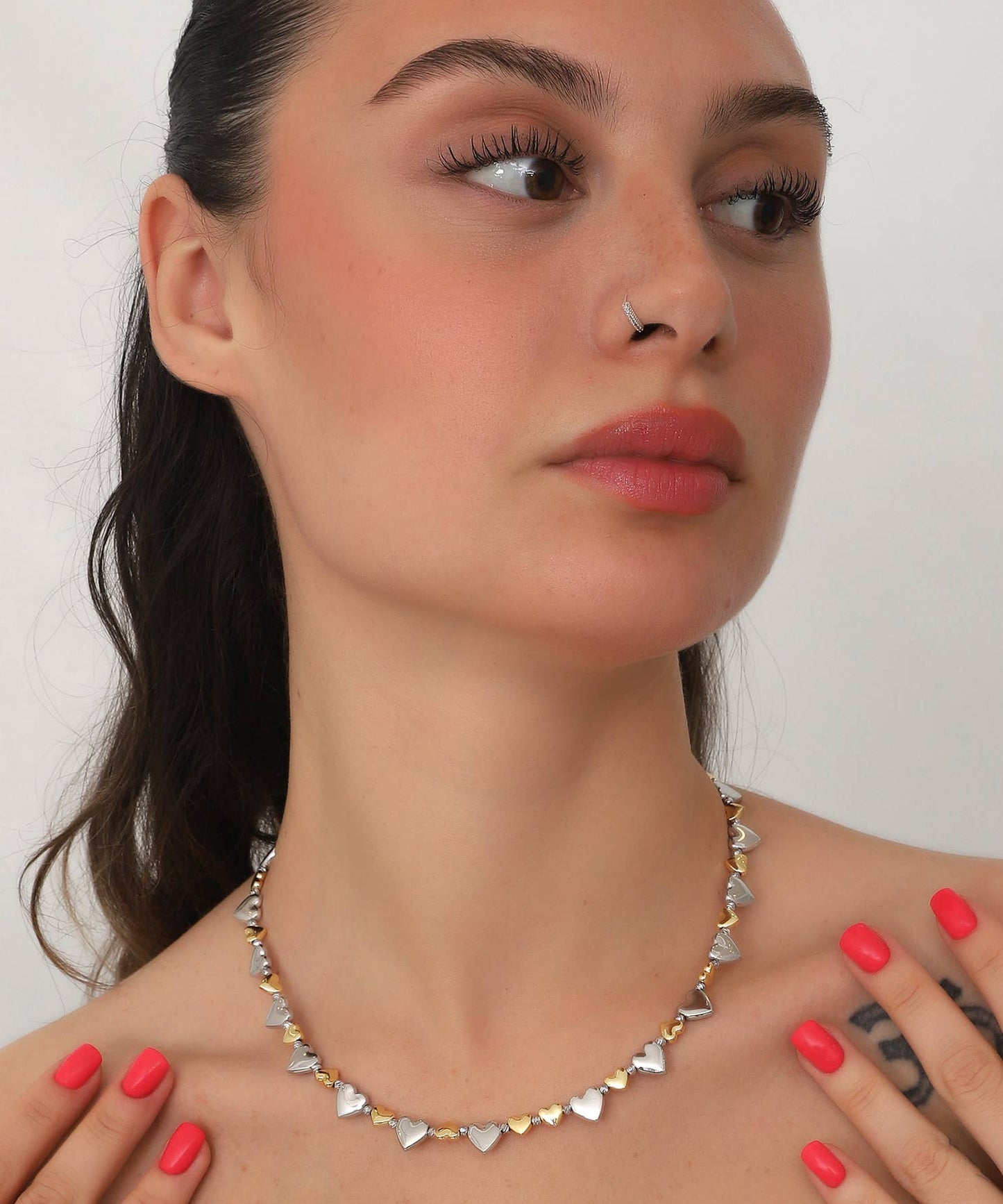18k Gold Plated & Silver Plated Heart Chain Necklace