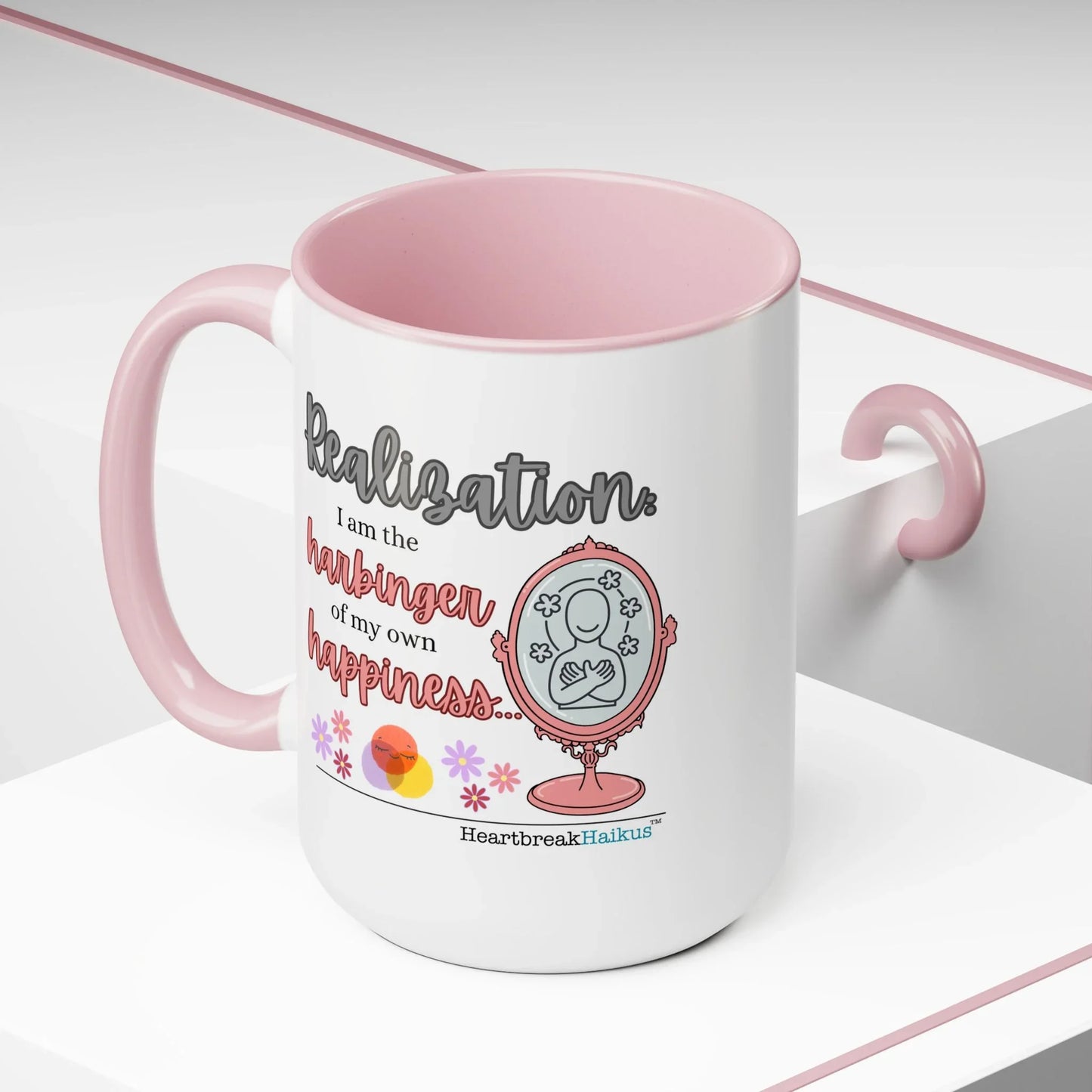 Harbinger of Happiness Haiku - Two-Tone Coffee Mug, 15oz, Dual-Sided Print