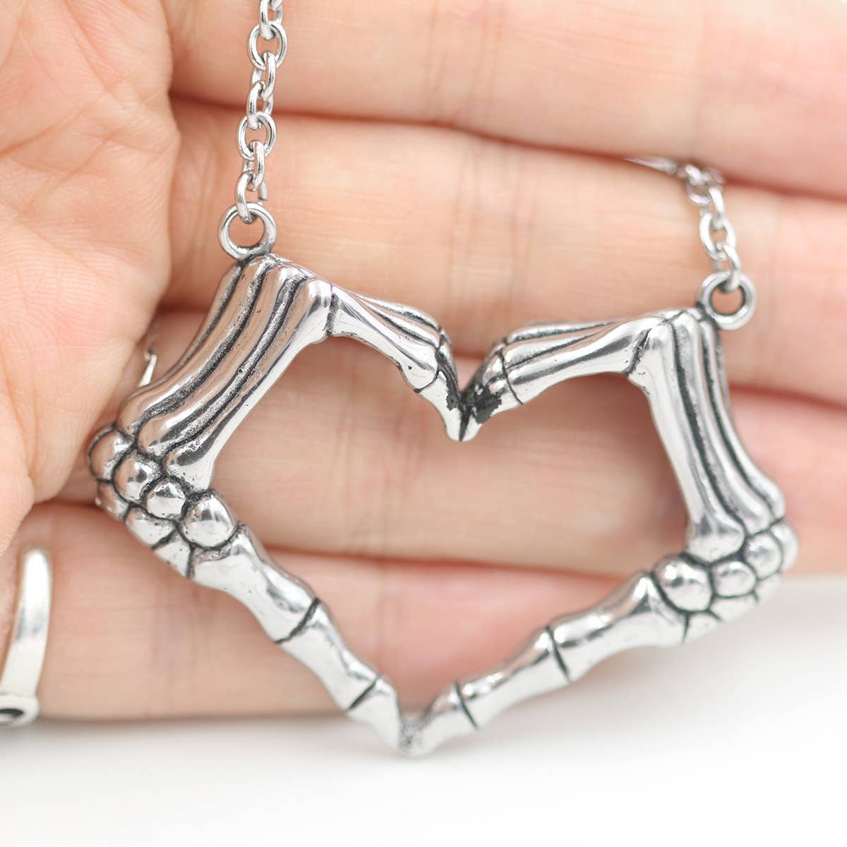 Skeleton Hand-Heart Necklace - I Love You To Death