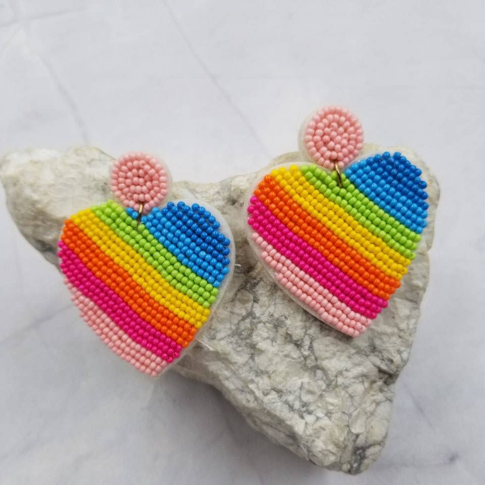 Rainbow Bead Heart Earrings