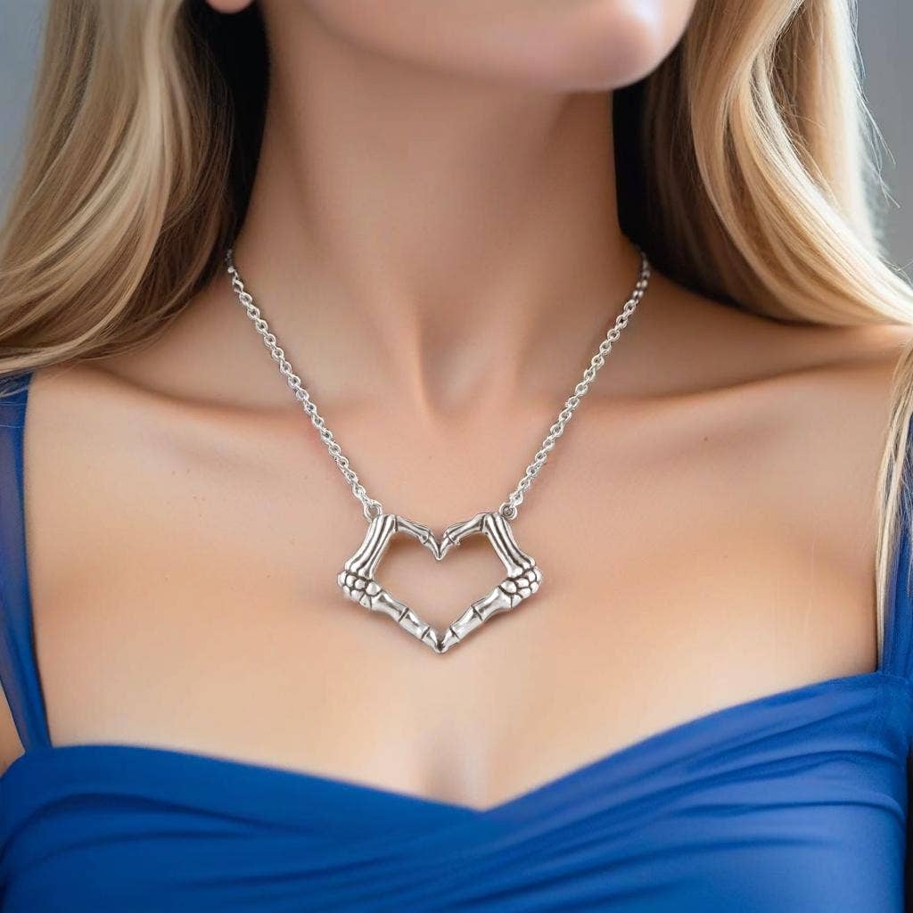 Skeleton Hand-Heart Necklace - I Love You To Death