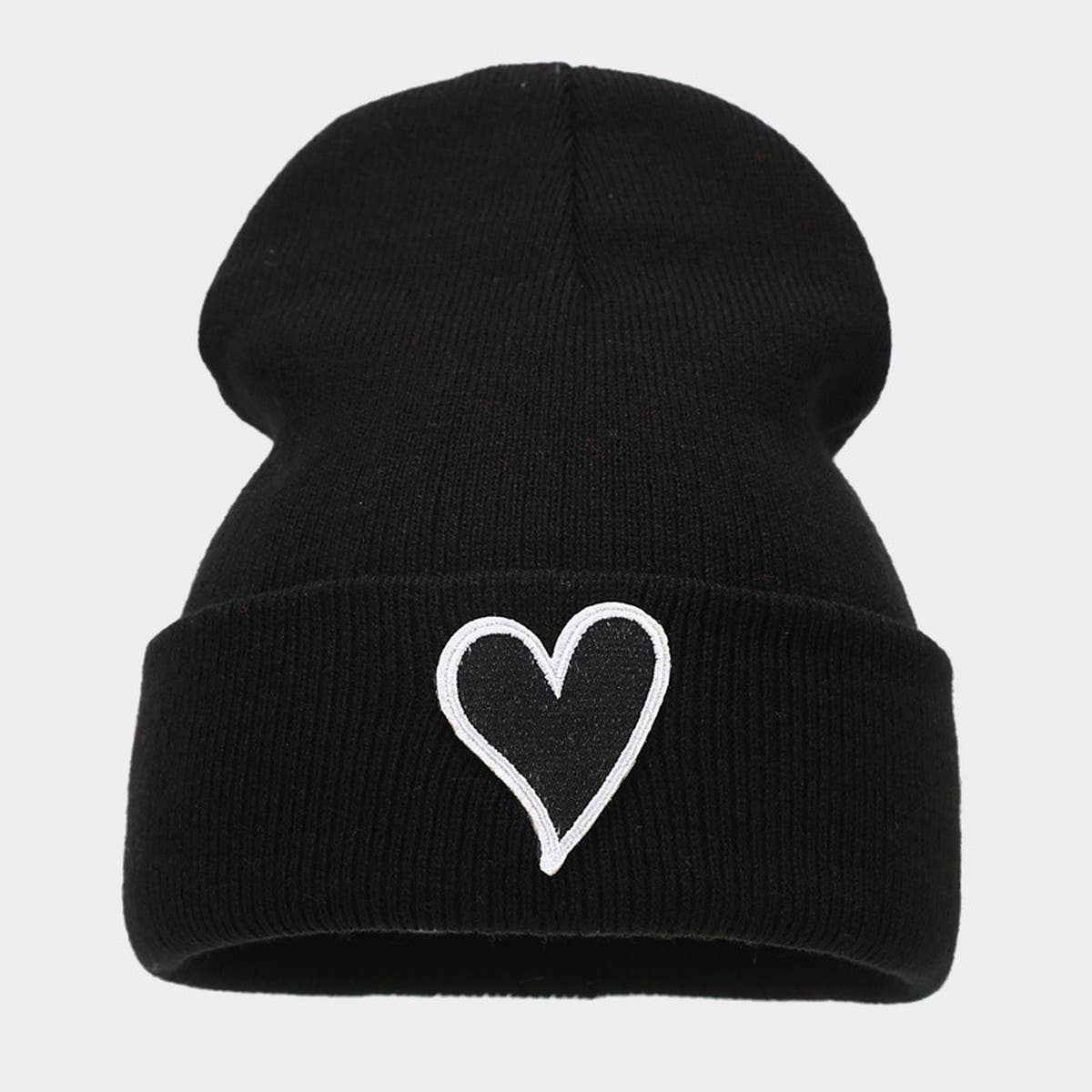 Heart Embroidered Knit Cap Beanie