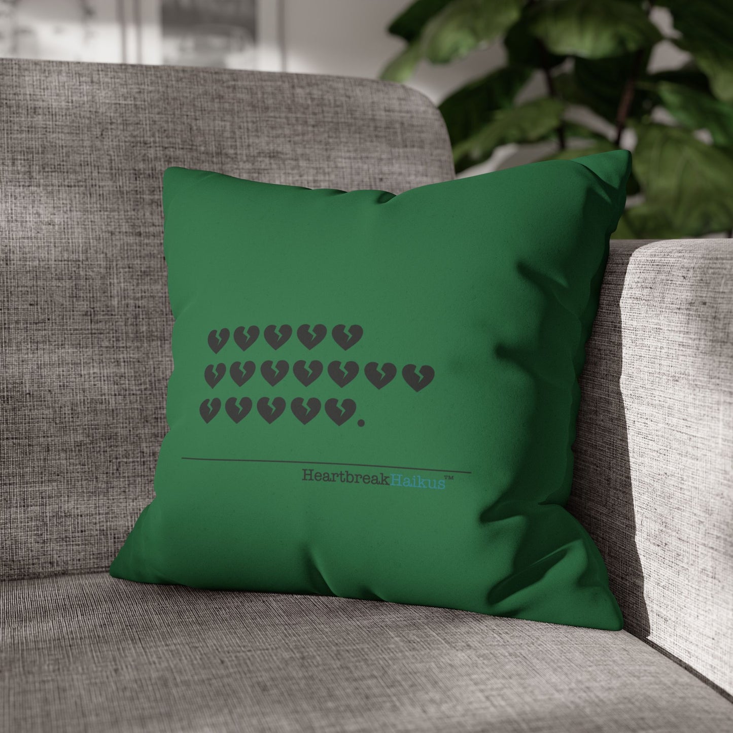 Hieroglyph Heartbreak Haiku - Faux Suede Square Pillowcase (in Evergreen)