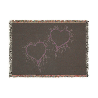 Electric Lightning-Cracked Hearts Pair - Woven Blanket (in Wicked Green)