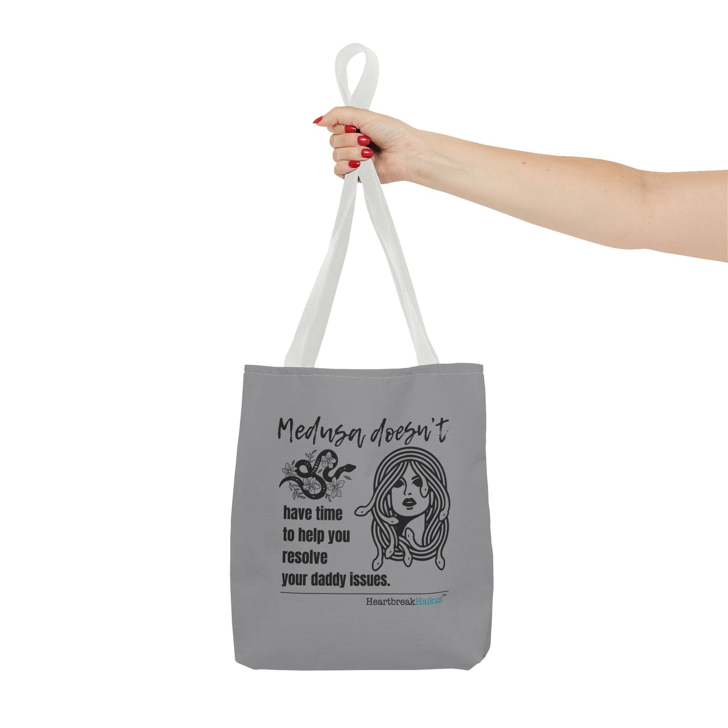 Medusa and Your Daddy Haiku - Tote Bag (Dual-sided print in Stone Grey)