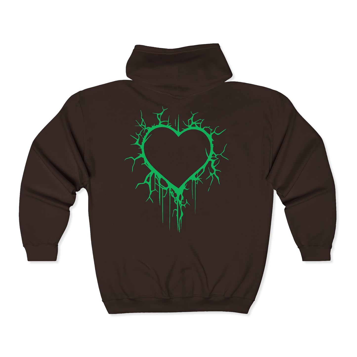 Lightning-Cracked Hollow Heart Zip Hoodie (in Electric Wicked Green) - (The Only Hearts Collection)