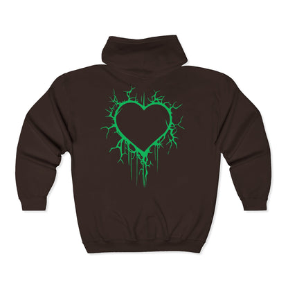 Lightning-Cracked Hollow Heart Zip Hoodie (in Electric Wicked Green) - (The Only Hearts Collection)
