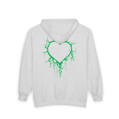 Lightning-Cracked Hollow Heart Zip Hoodie (in Electric Wicked Green) - (The Only Hearts Collection)