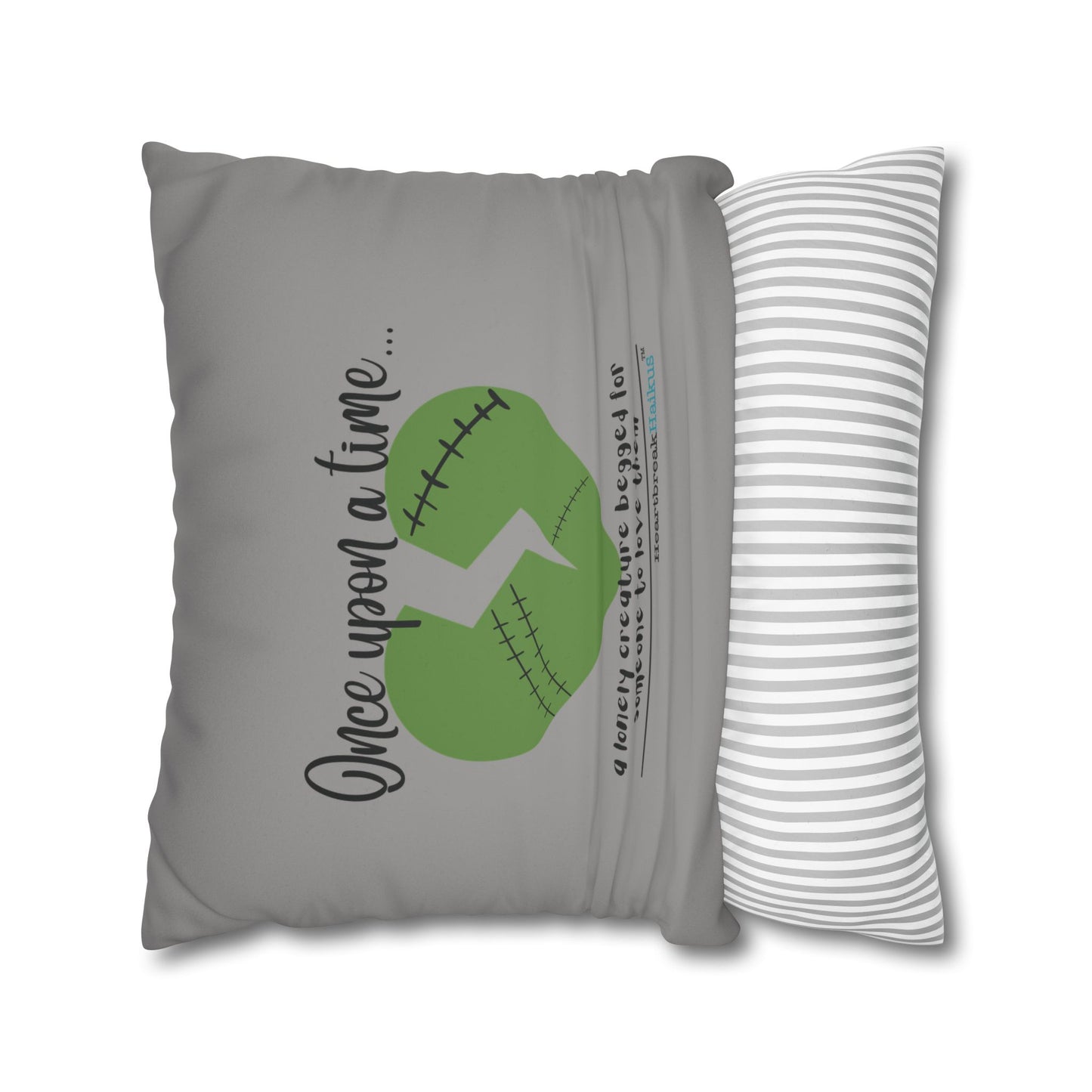 A Lonely Creature Begged Frankenstein Haiku - Faux Suede Square Pillowcase (in Stone Grey)