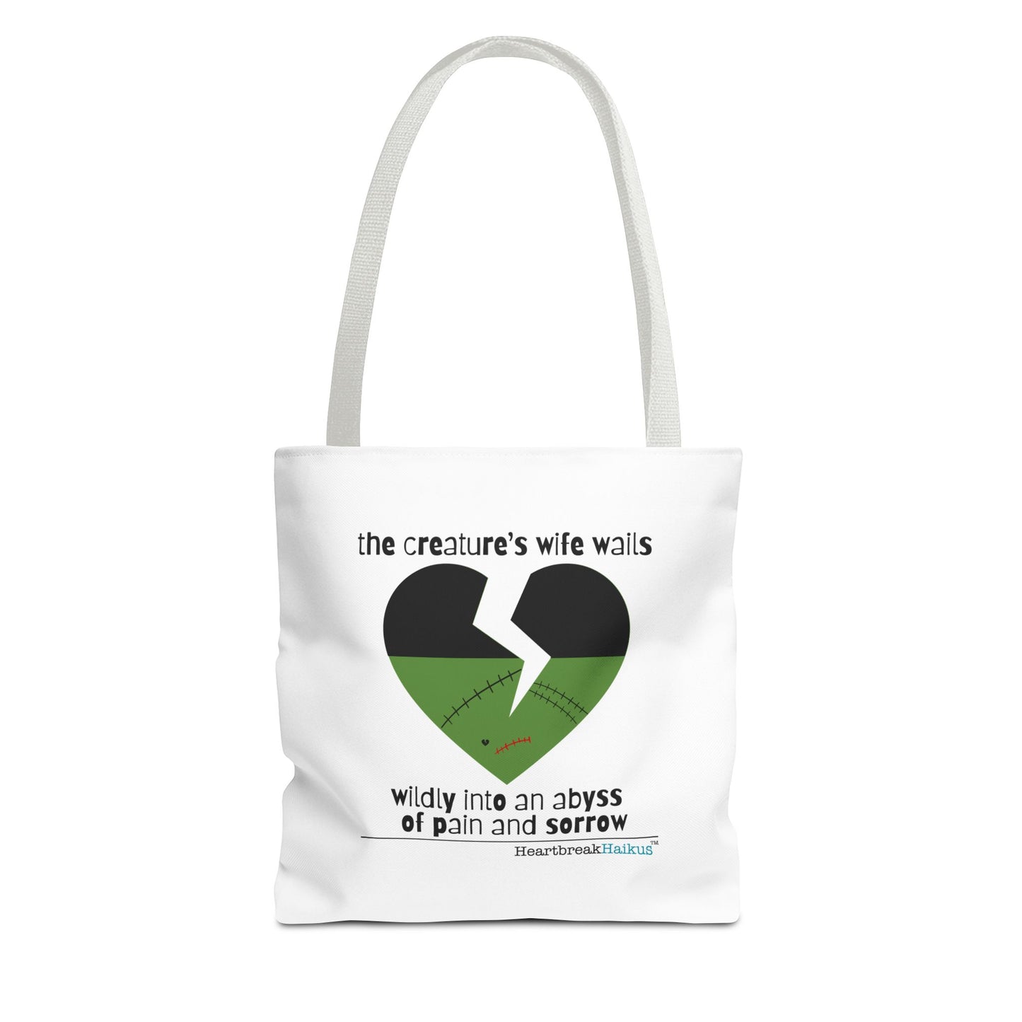 The Creature's Wife Wails Wildly Frankenstein Haiku - Tote Bag (Dual-sided print in Snow White)