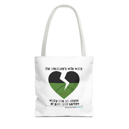 The Creature's Wife Wails Wildly Frankenstein Haiku - Tote Bag (Dual-sided print in Snow White)