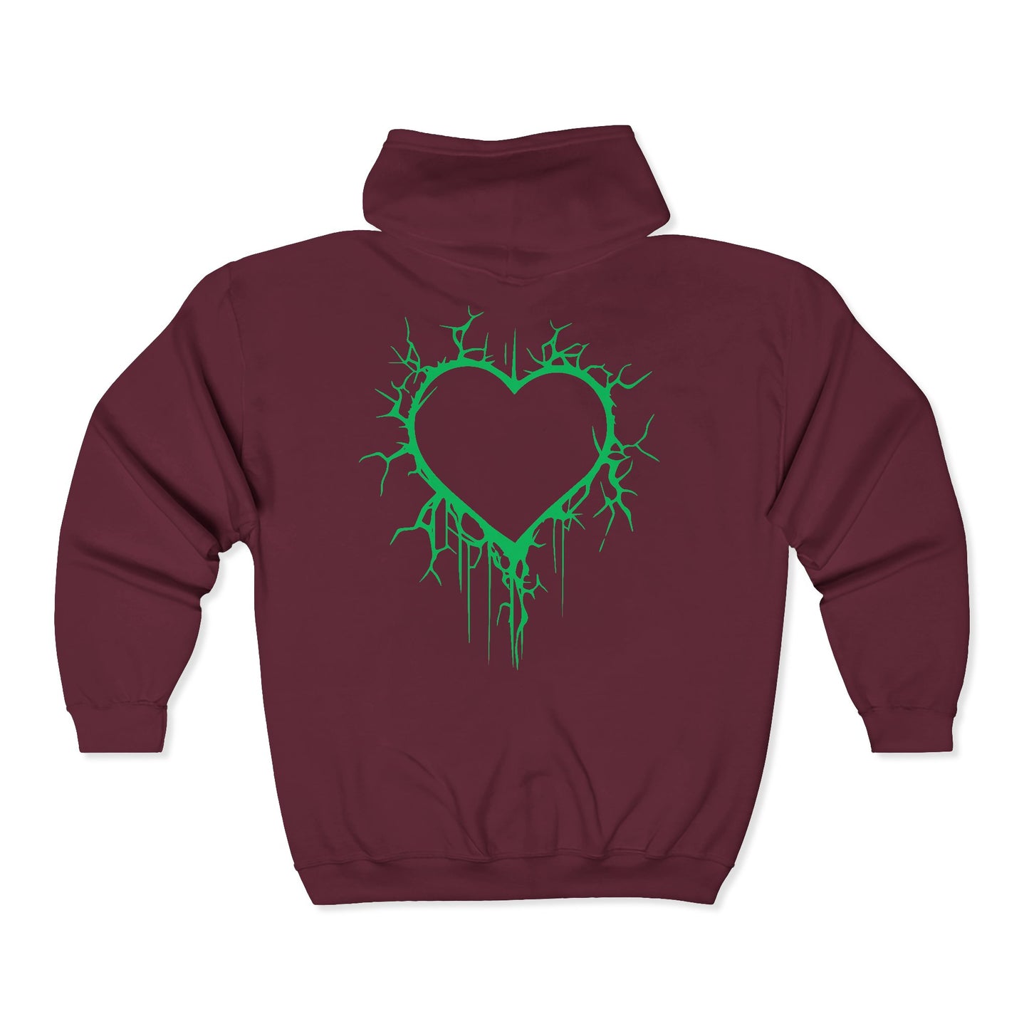 Lightning-Cracked Hollow Heart Zip Hoodie (in Electric Wicked Green) - (The Only Hearts Collection)