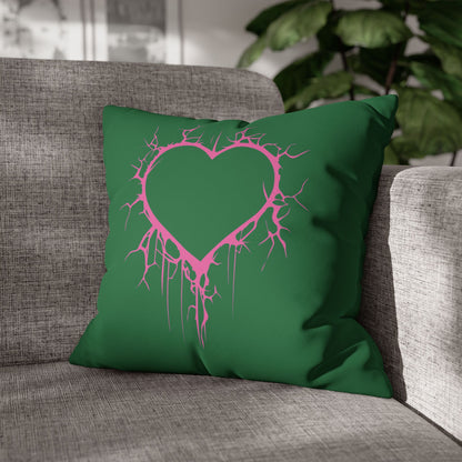 Lightning-Cracked Heart - Faux Suede Square Pillowcase (in Wicked Green and Electric Pink)