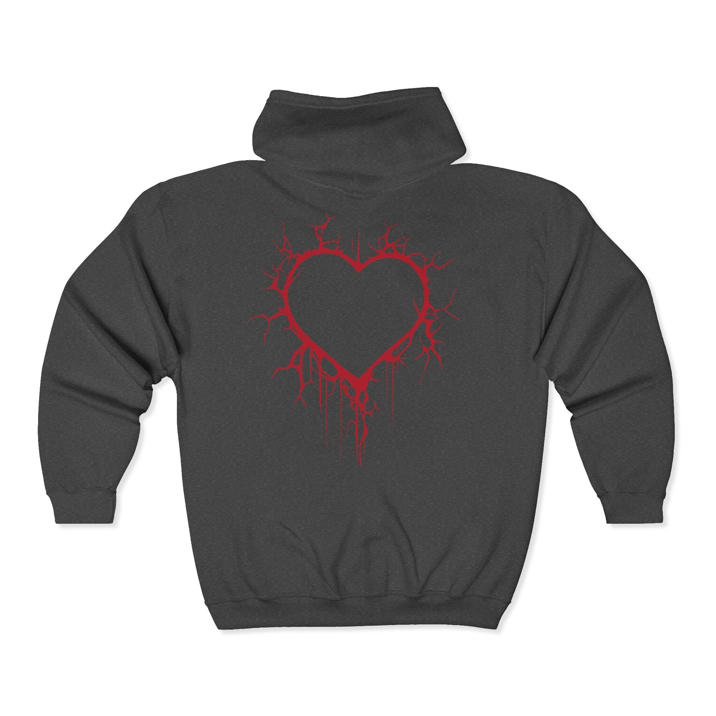 Cracked Hollow Heart Zip Hoodie — Alternative/Goth/Punk Bleeding Heart Full‑Zip Sweatshirt (The Only Hearts Collection)