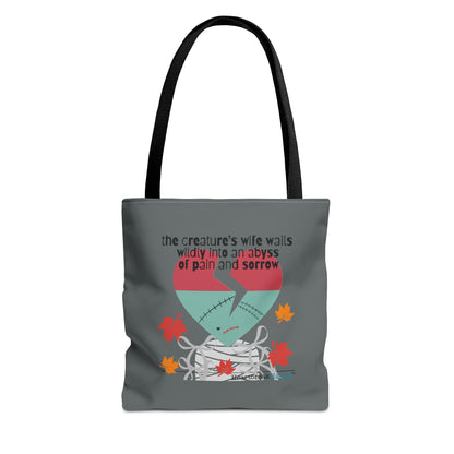 The Creature's Wife Wails Wildly Frankenstein Haiku - Tote Bag (dual-sided print in Slate Grey) - Frankenstein 2025 Makeover