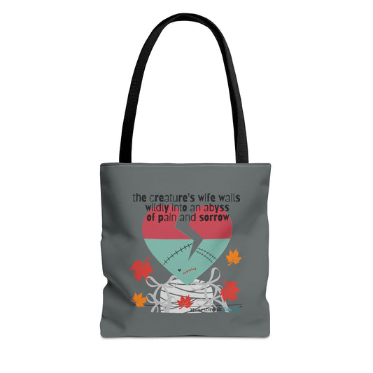 The Creature's Wife Wails Wildly Frankenstein Haiku - Tote Bag (dual-sided print in Slate Grey) (2025 Edition)