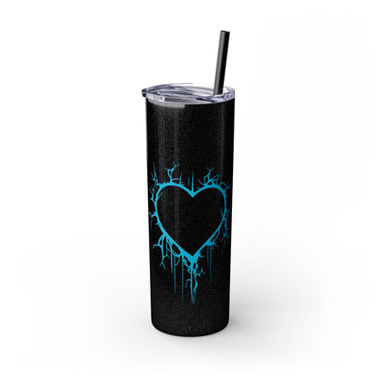 Lightning-Cracked Heart  Skinny Venti Tumbler (in Electric Blue) with matching reusable straw - (The Only Hearts Collection)