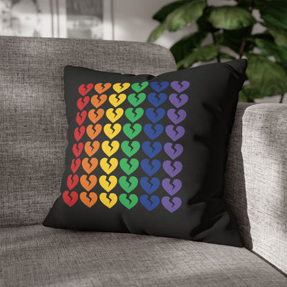 Rainbow Broken Hearts (on Midnight Black) - Faux Suede Square Pillowcase (Only Hearts Collection)