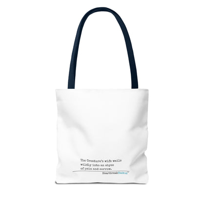 The Creature's Wife Wails Wildly Frankenstein Haiku - Tote Bag (Dual-sided print in Snow White)