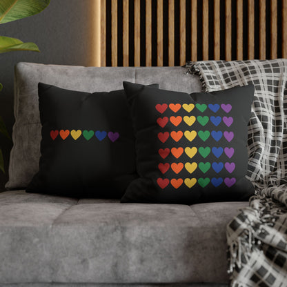 Rainbow Hearts on Black - Faux Suede Square Pillowcase (Only Hearts Collection)