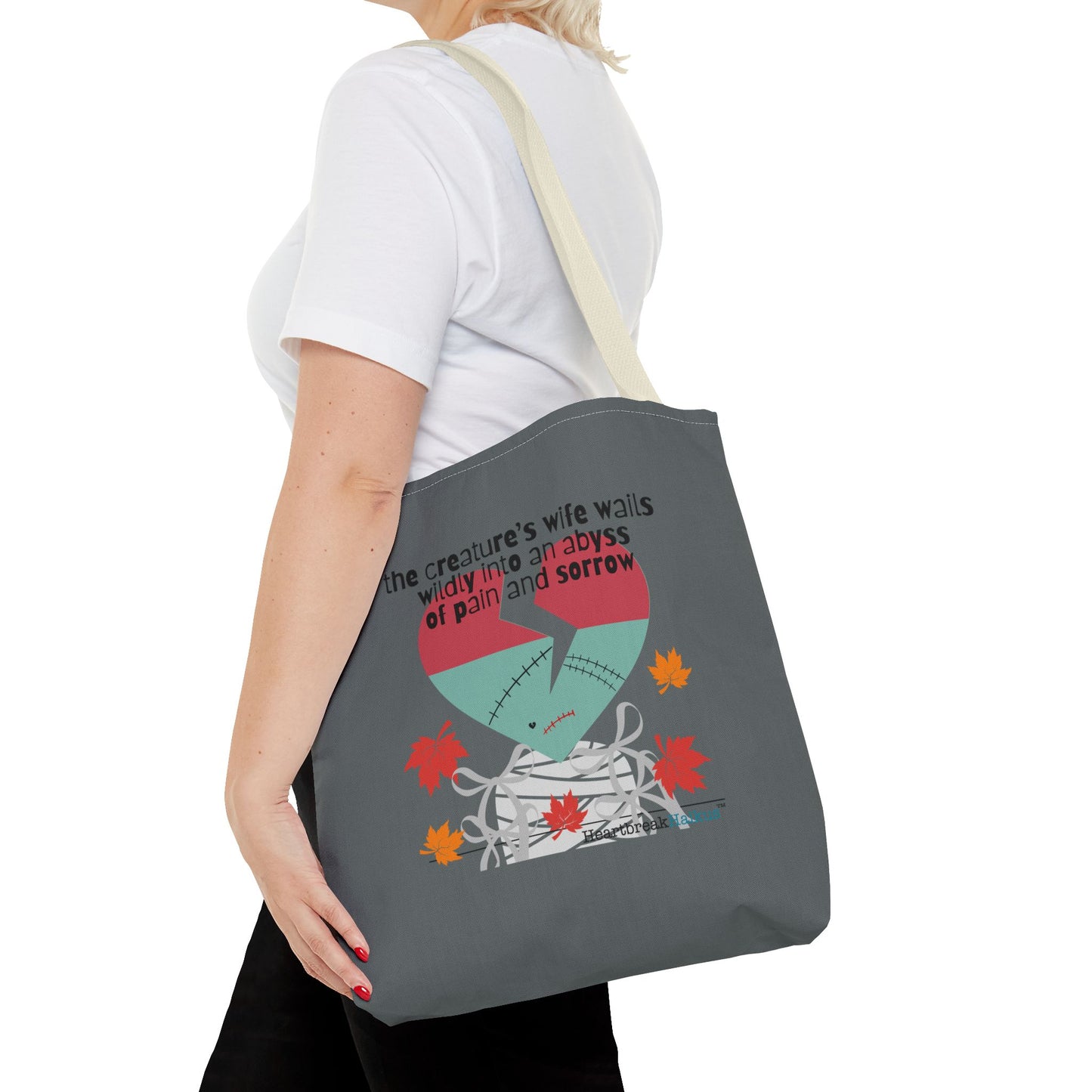 The Creature's Wife Wails Wildly Frankenstein Haiku - Tote Bag (dual-sided print in Slate Grey) - Frankenstein 2025 Makeover