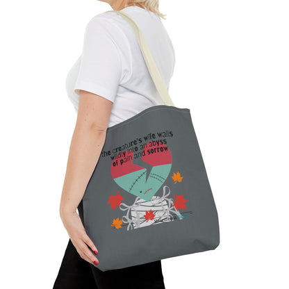 The Creature's Wife Wails Wildly Frankenstein Haiku - Tote Bag (dual-sided print in Slate Grey) - Frankenstein 2025 Makeover