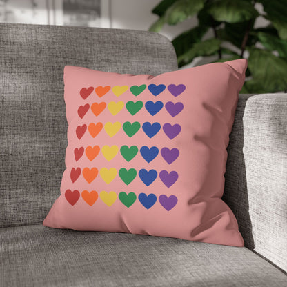 Rainbow Hearts on Pink - Faux Suede Square Pillowcase (Only Hearts Collection)