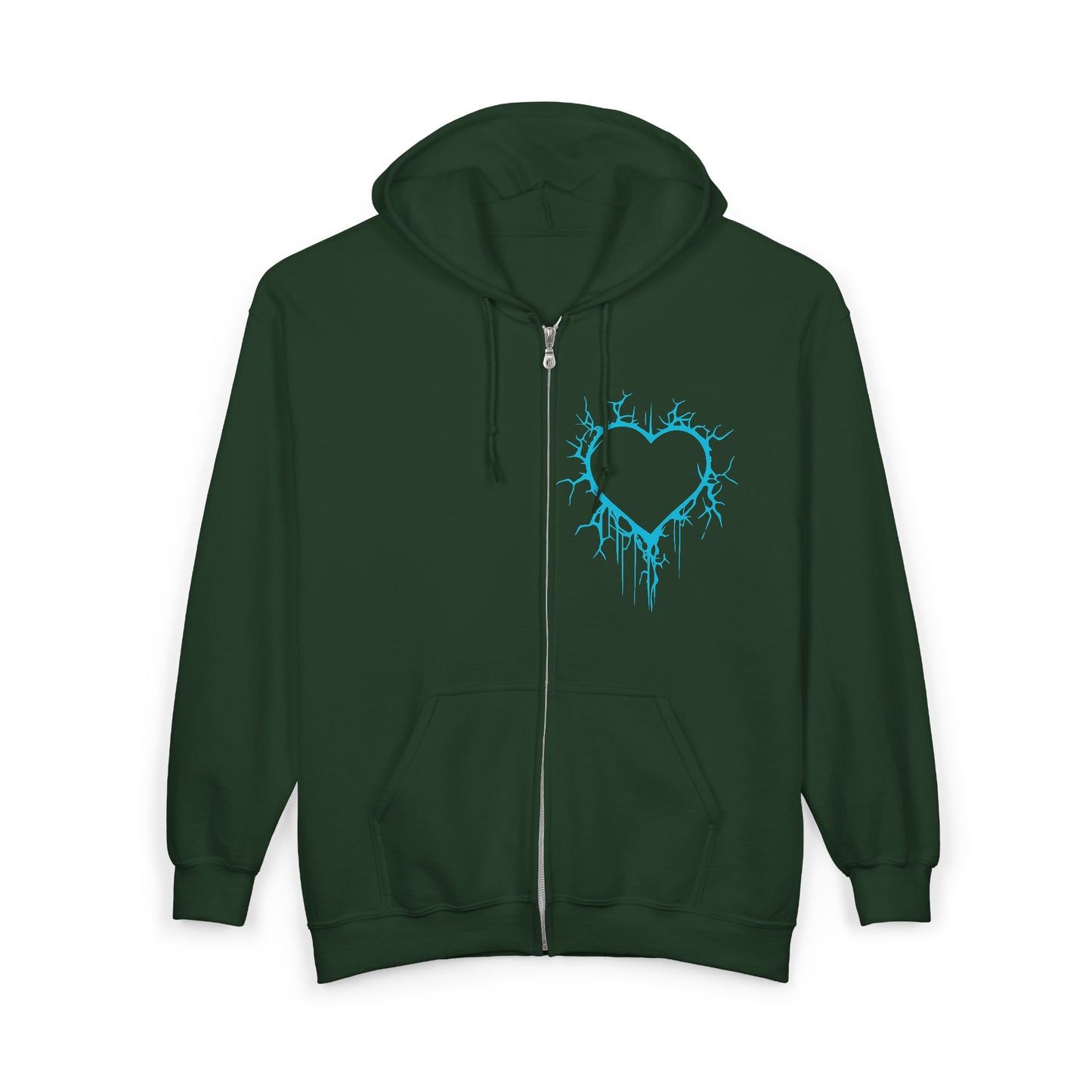 Lightning-Cracked Hollow Heart Zip Hoodie (in Electric Blue) - (The Only Hearts Collection)