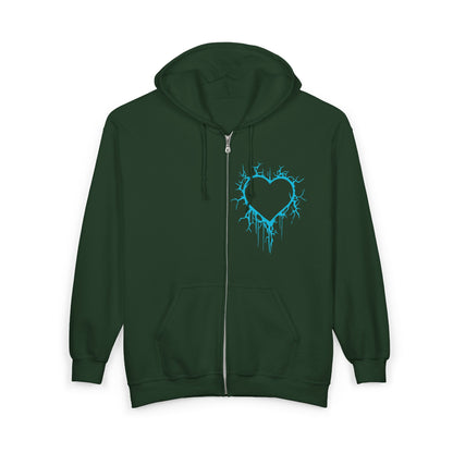 Lightning-Cracked Hollow Heart Zip Hoodie (in Electric Blue) - (The Only Hearts Collection)
