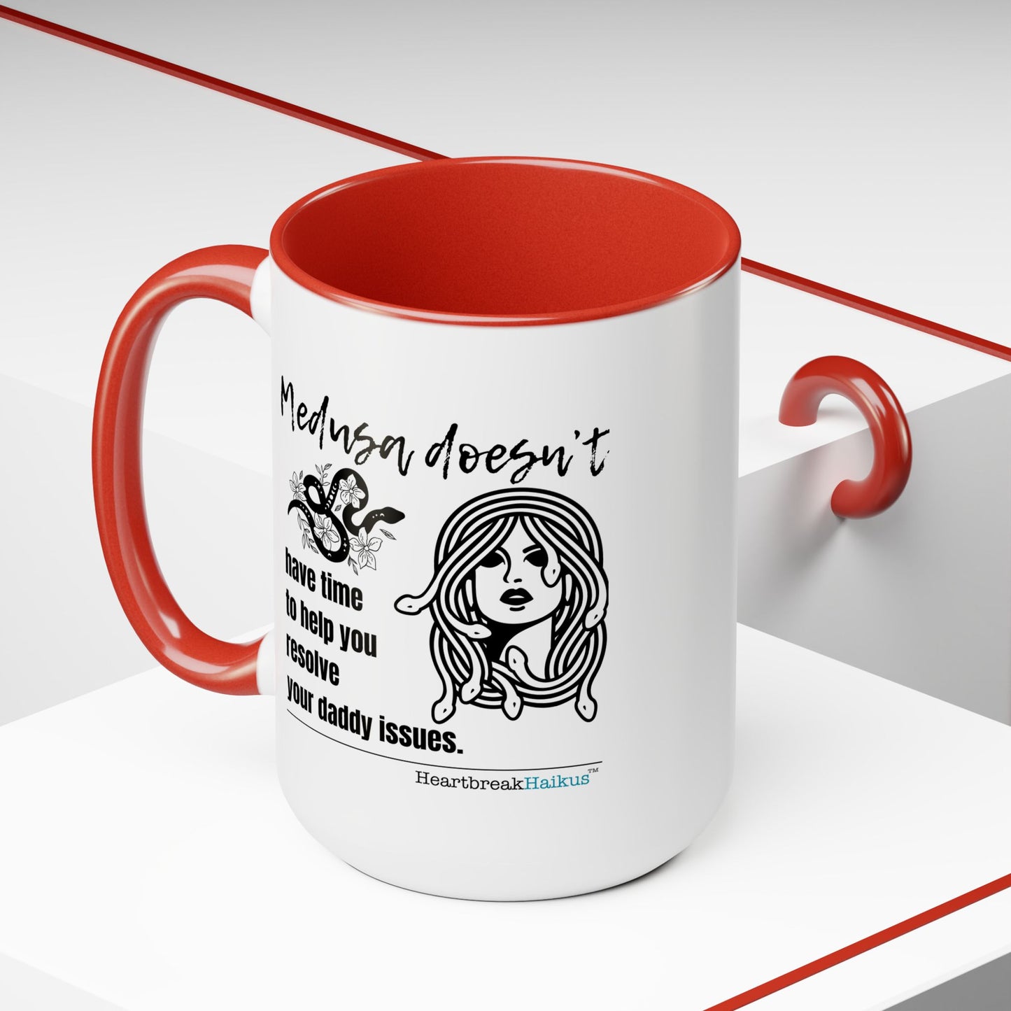 Medusa and Your Daddy Haiku - Two-Tone Coffee Mug 15oz - Dual-Sided Printing