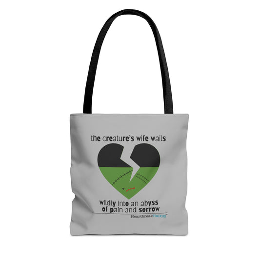 The Creature's Wife Wails Wildly Frankenstein Haiku - Tote Bag (dual-sided print in light grey)