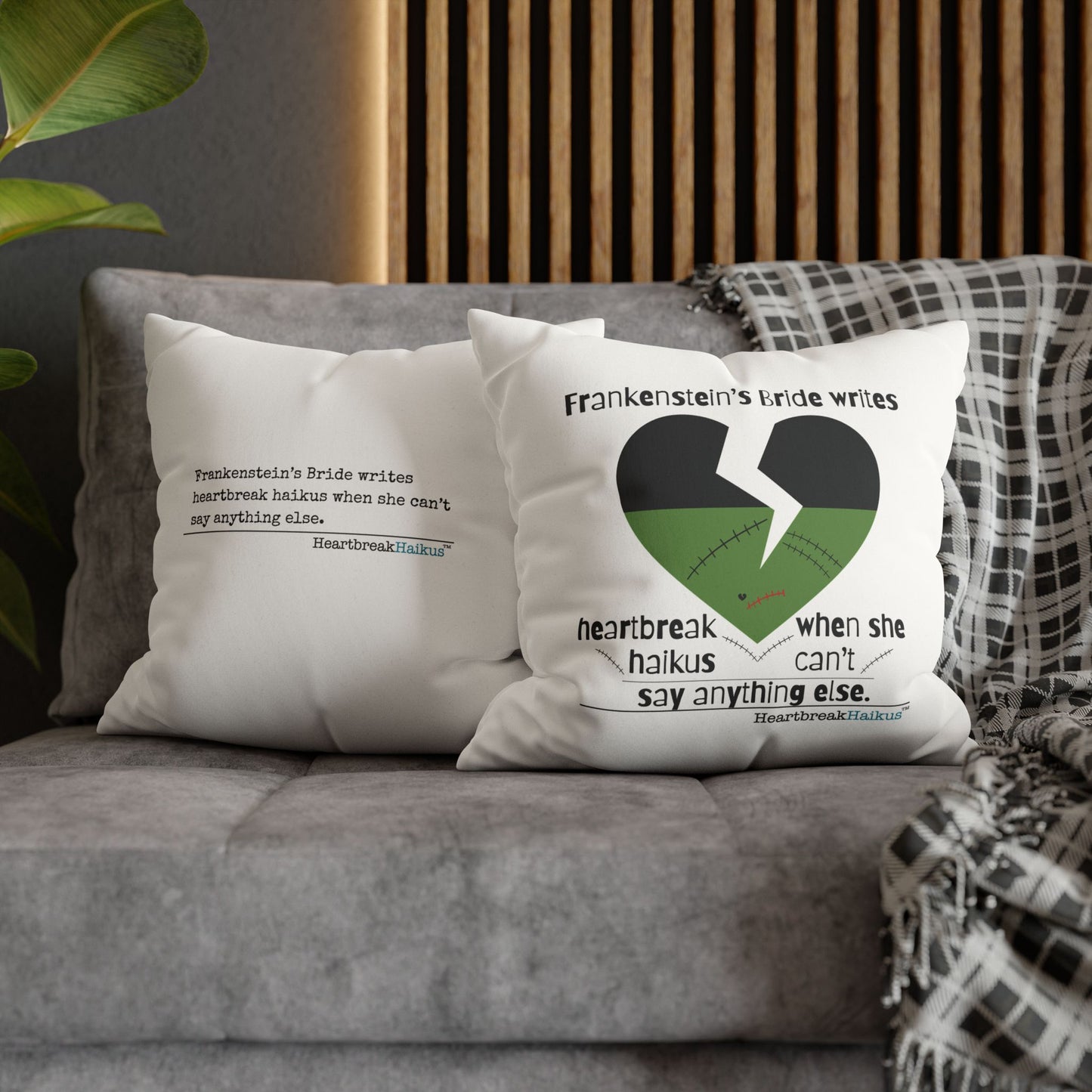 Frankenstein's Bride Writes Heartbreak Haikus - Faux Suede Square Pillowcase (in Snow White)