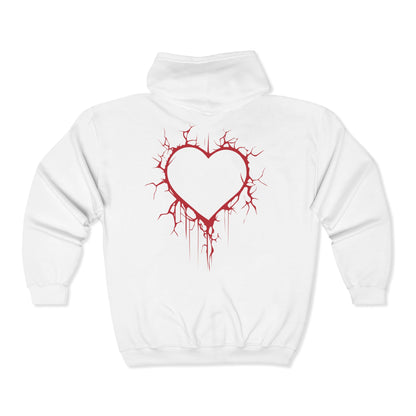 Cracked Hollow Heart Zip Hoodie — Alternative/Goth/Punk Bleeding Heart Full‑Zip Sweatshirt (The Only Hearts Collection)