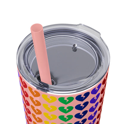 Only Hearts - Skinny Tumbler with Eco-Friendly, Reusable, Matching Straw, 20oz (Rainbow Heartbreak Collection)