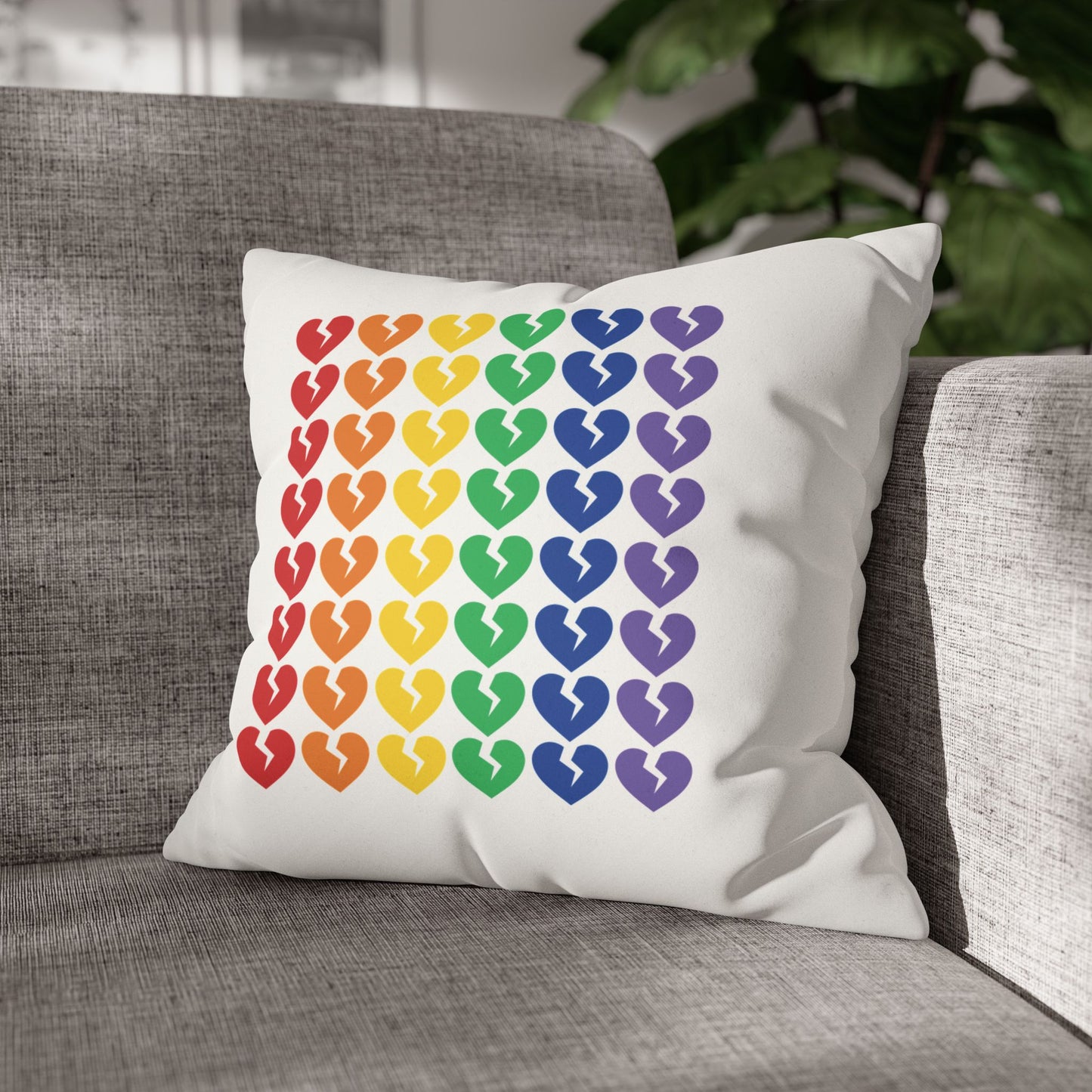 Rainbow Broken Hearts - Faux Suede Square Pillowcase (Only Hearts Collection)