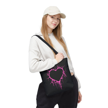 Lightning-Cracked Heart Tote Bag (in Electric Pink) - (The Only Hearts Collection)