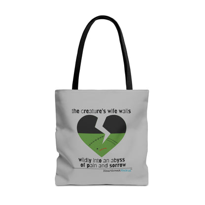 The Creature's Wife Wails Wildly Frankenstein Haiku - Tote Bag (dual-sided print in light grey)
